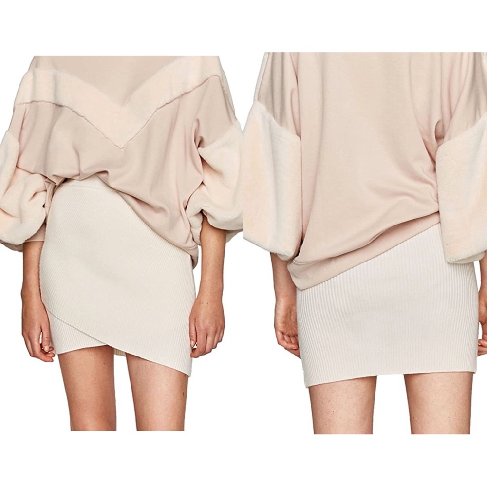 Zara NWT Knit Asymmetrical Neutral Hued Skirt Small